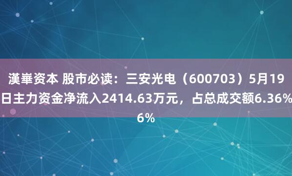 漢崋资本 股市必读：三安光电（600703）5月19日主力资金净流入2414.63万元，占总成交额6.36%