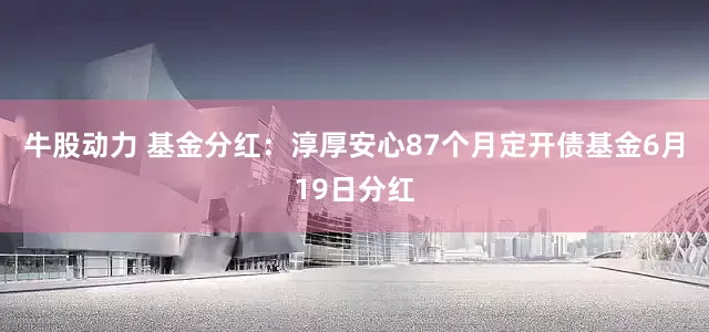 牛股动力 基金分红：淳厚安心87个月定开债基金6月19日分红